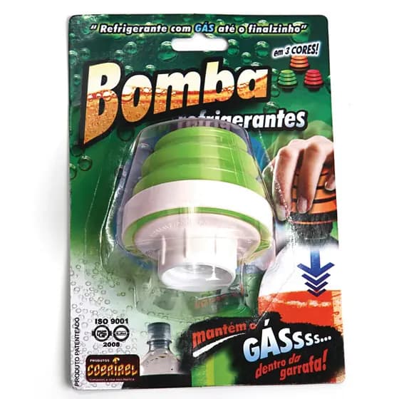 BOMBA P GARRAFAS PET COM ROSCA, MANTÉM O GÁS NO REFRIGERANTE POR MAIS TEMPO , ELA COLOCA AR DENTRO DA GARRAFA ATOXICA. .