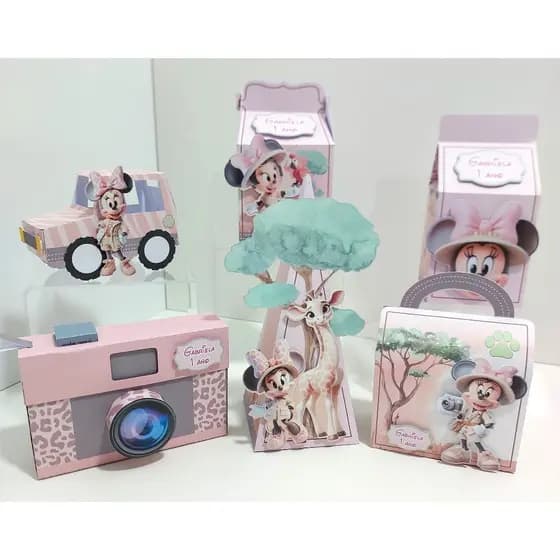 Caixinhas Minnie safari para festa Personalizada Lembrancinha para Festas paper