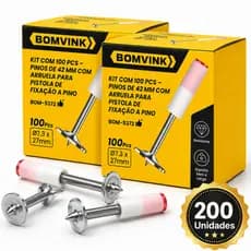 Kit 200 Pinos com Arruela 42mm para Pistola Finca Pino Concreto Aço Drywall Alvenaria Profissional