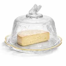 Queijeira de Cristal com Tampa Lyor New Butterfly Fio de Ouro Porta Queijo Luxo Mesa Posta