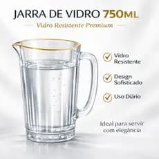 Jarra de Vidro 750ml Cristal Luxo Fio de Ouro Suco Água Mesa Posta Lyor