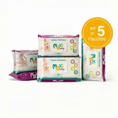 Kit com 5 Toalhas Lenços Umedecidos Hipoalergênico 50un Cada Maxi Baby