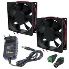 2X Micro Ventilador 120x120 12V Fan Cooler Ventoinha 120x120x25 12v C/ 1 Fonte 110/220V Bivolt