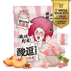 Bala Super Azeda Sabor Pêssego Hong Tai 65g  Bala Importada Asiática Doce TikTok Desafio Sour Candy