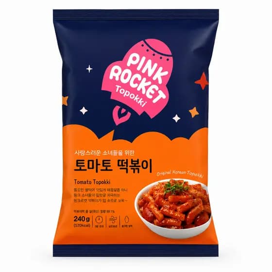 Topokki Bolinho de Arroz Coreano Instantâneo sabor Tomate Pink Rocket Pouch - 240 gramas