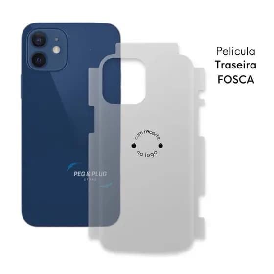 Pelicula Hydrogel Traseira FOSCA c/ Recorte Logo Extra Fina IPhone 11 12 13 14 15 16 PRO MAX