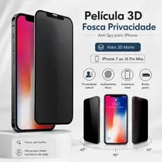 Película Vidro 3D Fosca Privacidade iPhone 7 8 Plus X XR 11 12 13 14 15 16 Pro Max Anti Spy