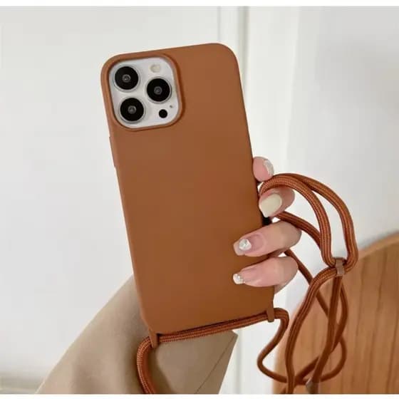 Capa Capinha Silicone Aveludada com Cordão para iPhone 16 15 14 13 12 11 Pro Max Anti Furto Alça Pescoço