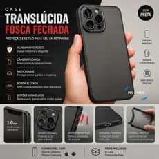 Capa Capinha Translúcida Fosca Preta iPhone Samsung Antichoque Câmera Fechada Botão Vermelho