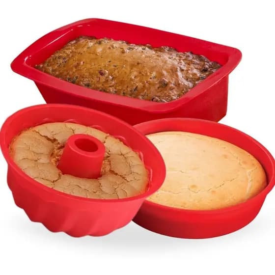 Kit 3 Forma Silicone Air Fryer Freezer Microondas Assadeira para Bolo Pães e Doces