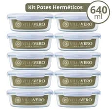 Kit 10 Pote de Vidro 640ml Hermético Tampa Marmita de Vidro com Vedação Fit Mantimentos
