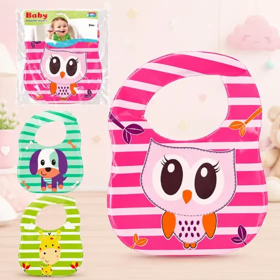 Babador Infantil Impermeável PVC 28cm Ajustável Estampa Animais Fofos