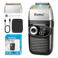 Barbeador Elétrico Kemei KM-2026 Sem Fio Display Digital USB Recarregável Bivolt Preto