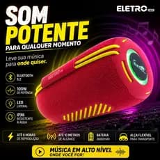 Caixa de Som Bluetooth Portátil 100W IPX6 à Prova D'Água com LED Alça Bateria 3600mAh V5.2