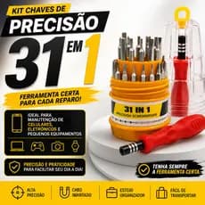 Kit Chaves de Precisão 31 em 1 Mini Jogo Ferramentas Torx Allen Philips Fenda Cabo Imantado Exbom