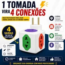 Adaptador de Tomada Cubo 4 Entradas Bivolt 10A com Entrada 20A Benjamim Multiplicador de Tomadas