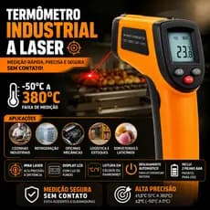 Termômetro Industrial Digital Infravermelho Cozinha Laiser Medição temperatura Industrial -50°C a 380°C