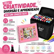 Kit Livro de Colorir  Rosa + 60 Canetas Dupla Ponta Estojo Infantil Capa Dura Presente Educativo