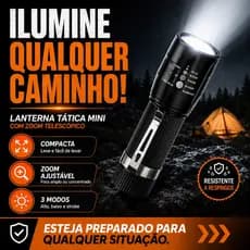 Lanterna Tática Mini LED com Zoom Telescópico Portátil a Pilha 3 AAA Alta Potência Kapbom KA-L1589