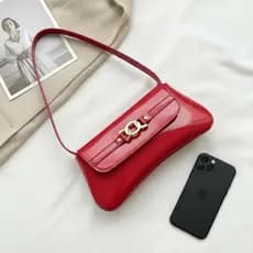 Bolsa Feminina de Ombro Verniz Vermelha Baguete Estilosa Casual Para Celular