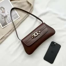 Bolsa Feminina de Ombro Café Baguete Estilosa Casual Para Celular