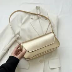 Bolsa Feminina Baguete Dourada Ouro Alça De Ombro Fina Estilosa E Casual