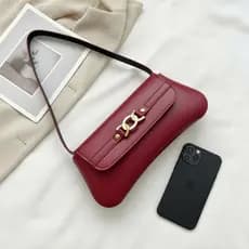 Bolsa Feminina de Ombro Vinho Estilo Baguete Casual Para Celular