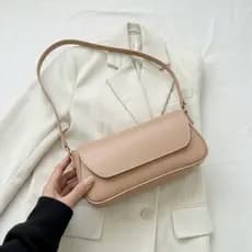 Bolsa Feminina Baguete Nude Alça De Ombro Fina Estilosa E Casual
