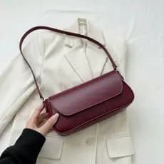 Bolsa Feminina Baguete Vinho Bordô Alça De Ombro Fina Estilosa E Casual