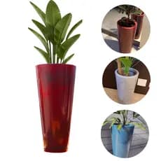 Vaso Decorativo de Polietileno para Plantas Coluna Redonda Luxo  Liso Com Prato Moderno e Resistente