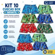 Kit com 10 cuecas BOX infantil, 1 a 6 anos de personagens