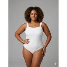Body Feminino 48/50 GG Moda Praia Suplex Plus Size Decote Quadrado