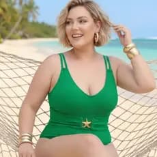 Maiô Plus Size Caneladinho com detalhe na cintura Diva GG 46/50