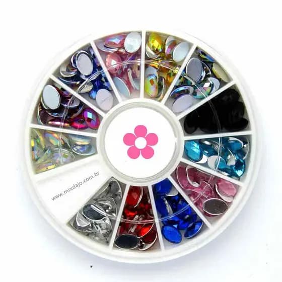 Disco Pedrarias Centrais Oval 4 X 6mm Decoração Unhas Art Nail Manicure 3d