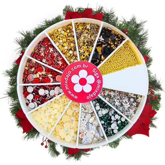 Disco Pedrarias Unhas de Natal decoradas com Strass, Caviar em diversas cores