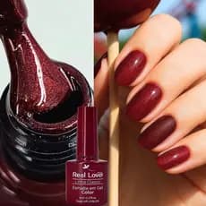 Esmalte em gel Vermelho translúcido escuro rebu Real Love Linha Classic glitter cintilante cabine