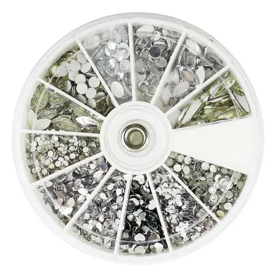 Kit De Pedrarias Para Unhas Artesanato Disco Grande Cristal