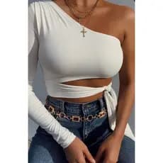 Blusa Cropped Ombro Só De Amarrar camada dupla