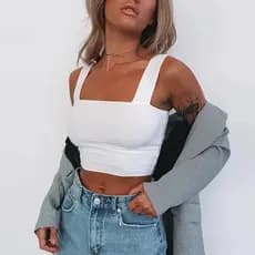 Blusa Top Cropped Retrô Decote Reto com alcinha reforçada