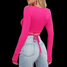 Blusa Cropped Manga Longa De Amarrar Na Cintura