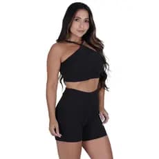 Conjunto Fitness Feminino Top e Short Academia Luxo Zero Transparência