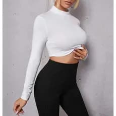 Blusa Cropped Manga Longa Segunda Pele camada dupla
