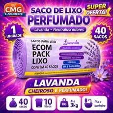 Saco de Lixo Lavanda 10L – Perfumado, Ante Odor e Resistente p/ Banheiro, Pia e Cozinha