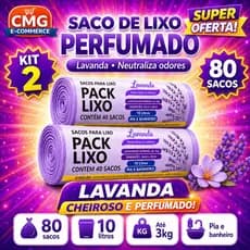 KIT 2 Sacos Lixo Aromatizado Lavanda 10 Litros Neutralizador Odores Pia Banheiro 40 Unidades