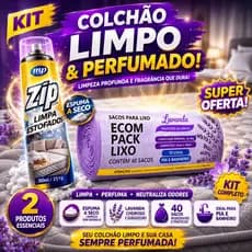Kit Limpa Estofados Zip Espuma Seca Colchão Sofá Lavanda Sacos Lixo Perfumados 40 Unidades