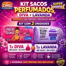 Kit Saco de Lixo Perfumado Diva 8L 80un Lavanda 10L 40un Pia Banheiro Anti Odor