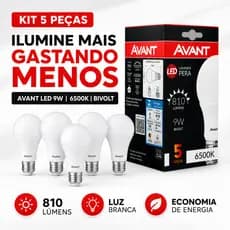 Kit 5 Lampadas Led Pera Avant 9W 6500K Bivolt E27 Luz Branca Fria 810 Lumens