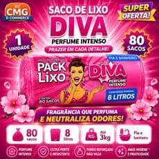 Saco Lixo Perfume Intensivo Diva 80 Unidades 8 Litros Neutraliza Odores Resistentes
