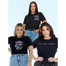 Kit 3 camisetas femininas cristãs frases inspiradoras Kit t-shirts frases de fé Blusa feminina 100% algodão