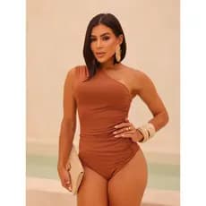 body feminino body mula manca body uma alça alça lateral frente unica marrom suplex duplo luxuoso festas maiô